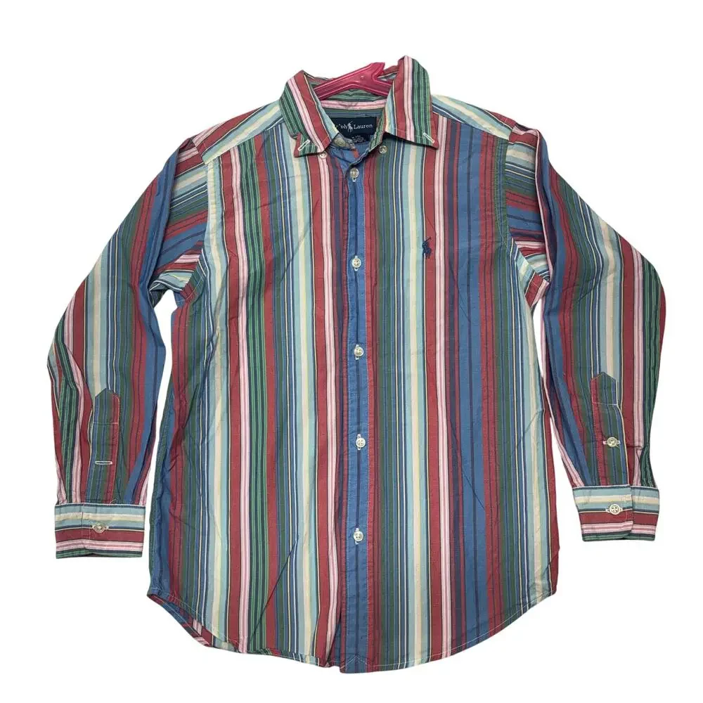 Vintage Ralph Lauren Shirt 7 Boys Multicolor Striped Button Down Pony Youth 90s